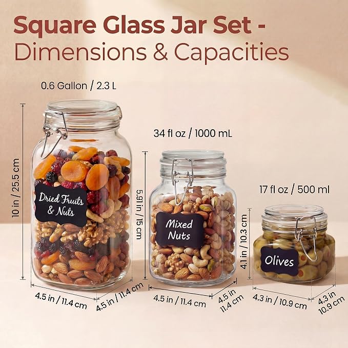 Multi Size - 5 Pack Square Glass Jars - Image 3