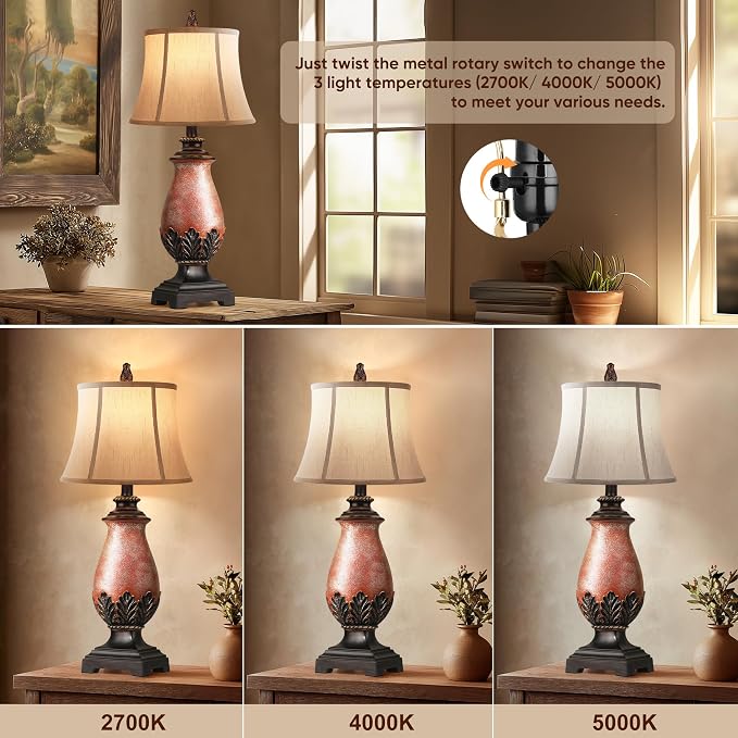Hamucd 27" Set of 2 Tall Farmhouse Rustic Table Lamps - Image 2