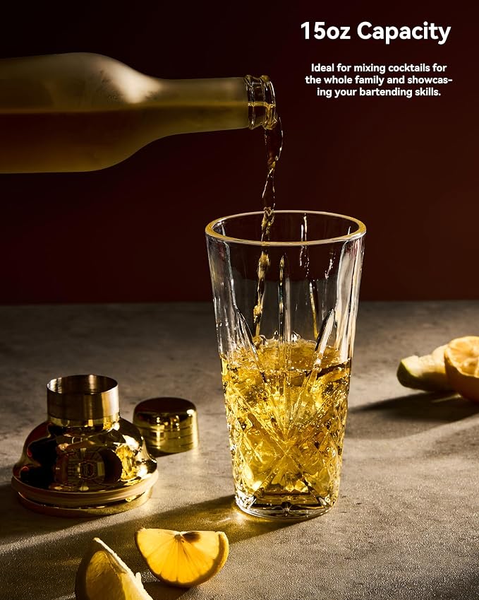 15oz Gold Lid Crystal Cocktail Shaker, Lead-Free Glass - Image 4