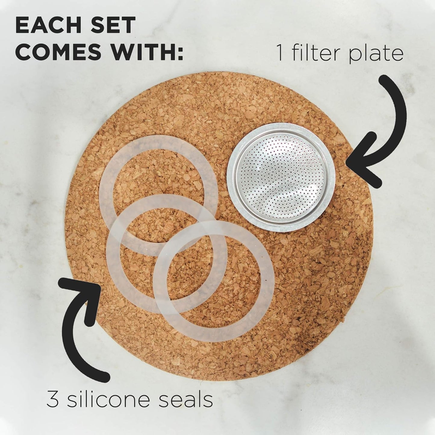 GROSCHE Milano Stovetop Espresso Maker Replacement - 3 Espresso Cup Size Silicone Gasket Seals (3 Seals) & 1 Replacement Filter Screen Kit for Moka Pots