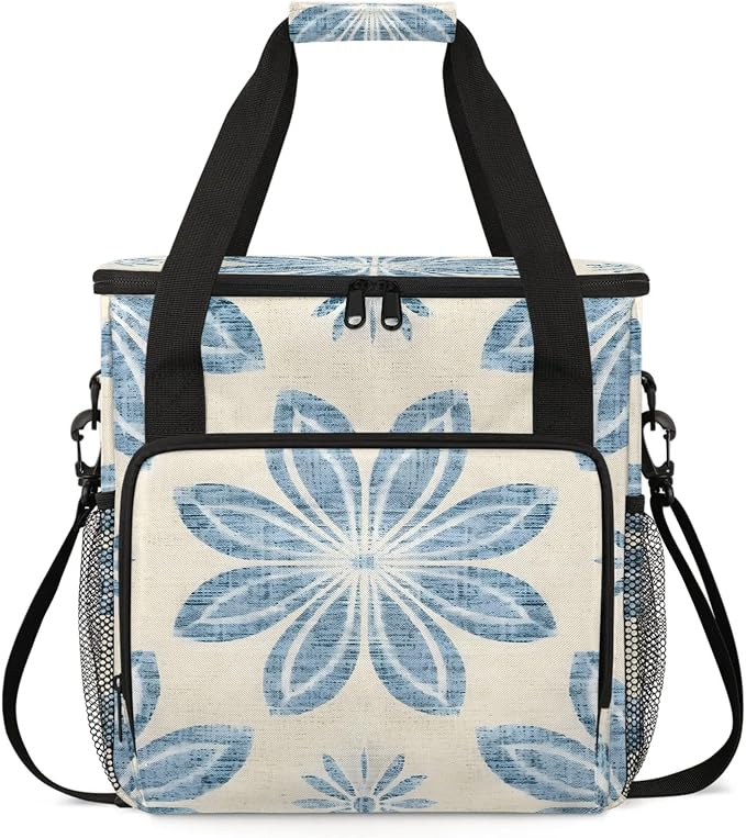 Ethnic Blue Flower Coffee Maker Carring Bag, Large Insulated Storage Organizer by Home