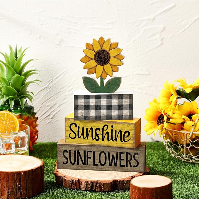 Yuntau 4 Pcs Sunflower Decorations Sunflower Wooden Sign Sunshine Table - Image 7