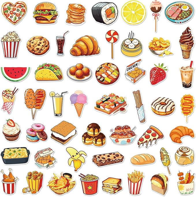 50 Pcs Fun Fast Food Stickers, 1.96-3.15inch Cartoon Food Decorative Stickers - Image 5