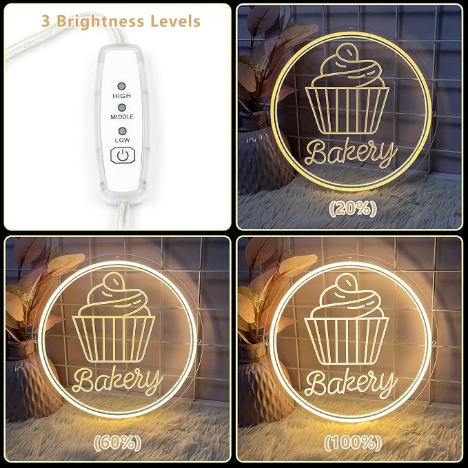 Bakery Neon Sign for Wall Decor Dimmable LED Neon Light Cake Bread Light Up - Image 3
