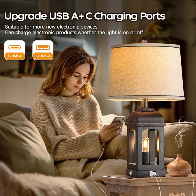 QiMH Table Lamp for Living Room, Farmhouse Lamps Set of 2 - Image 4