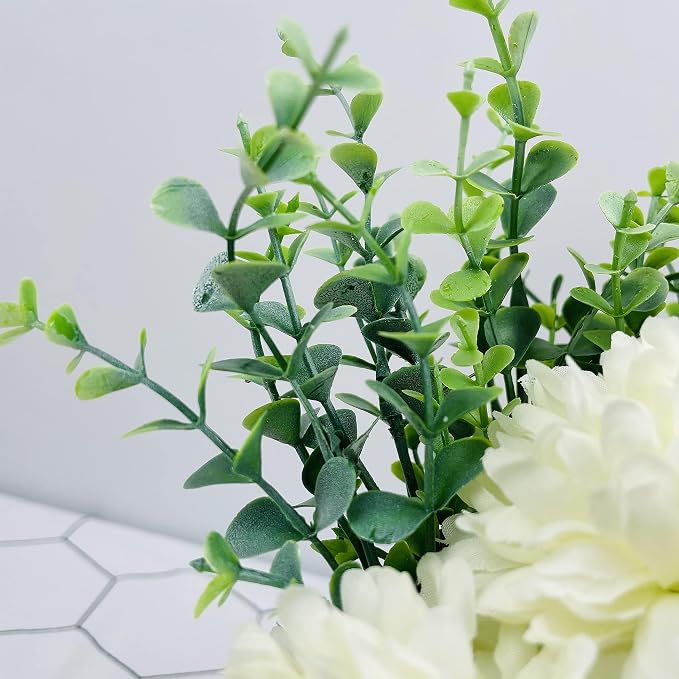 LADADA Artificial Flower Hydrangea and Small CeramicVase Fake Plant Eucalyptus - Image 6