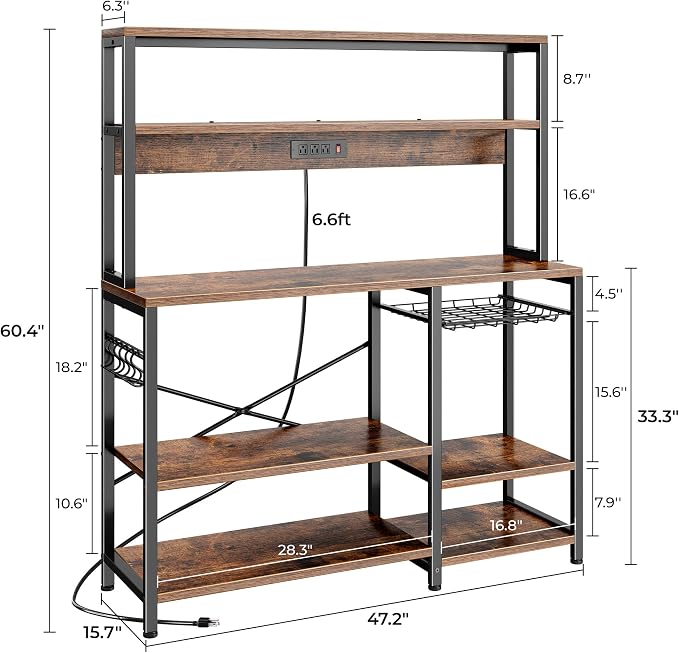 SUPERJARE Bakers Rack with Power Outlet, 47.2 Inches Coffee Bar with 3 - Image 3