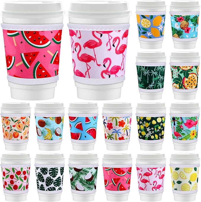 Potchen 16 Pack Reusable Iced Coffee Cup Sleeves Neoprene Insulated Drink Cup by Potchen