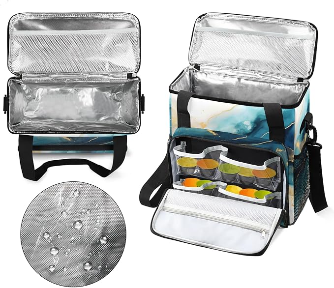Marble Blue Gold Coffee Maker Carring Bag, Large Insulated Storage Organizer - Image 3