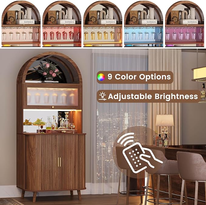 LVB Wine Bar Cabinet with Fridge Space, Arched Coffee Bar Cabinet with Storage - Image 4