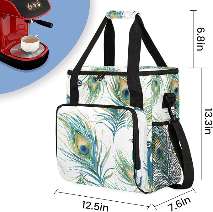 Peacock Watercolor Bird Feather Coffee Maker Carring Bag, Large Insulated - Image 2