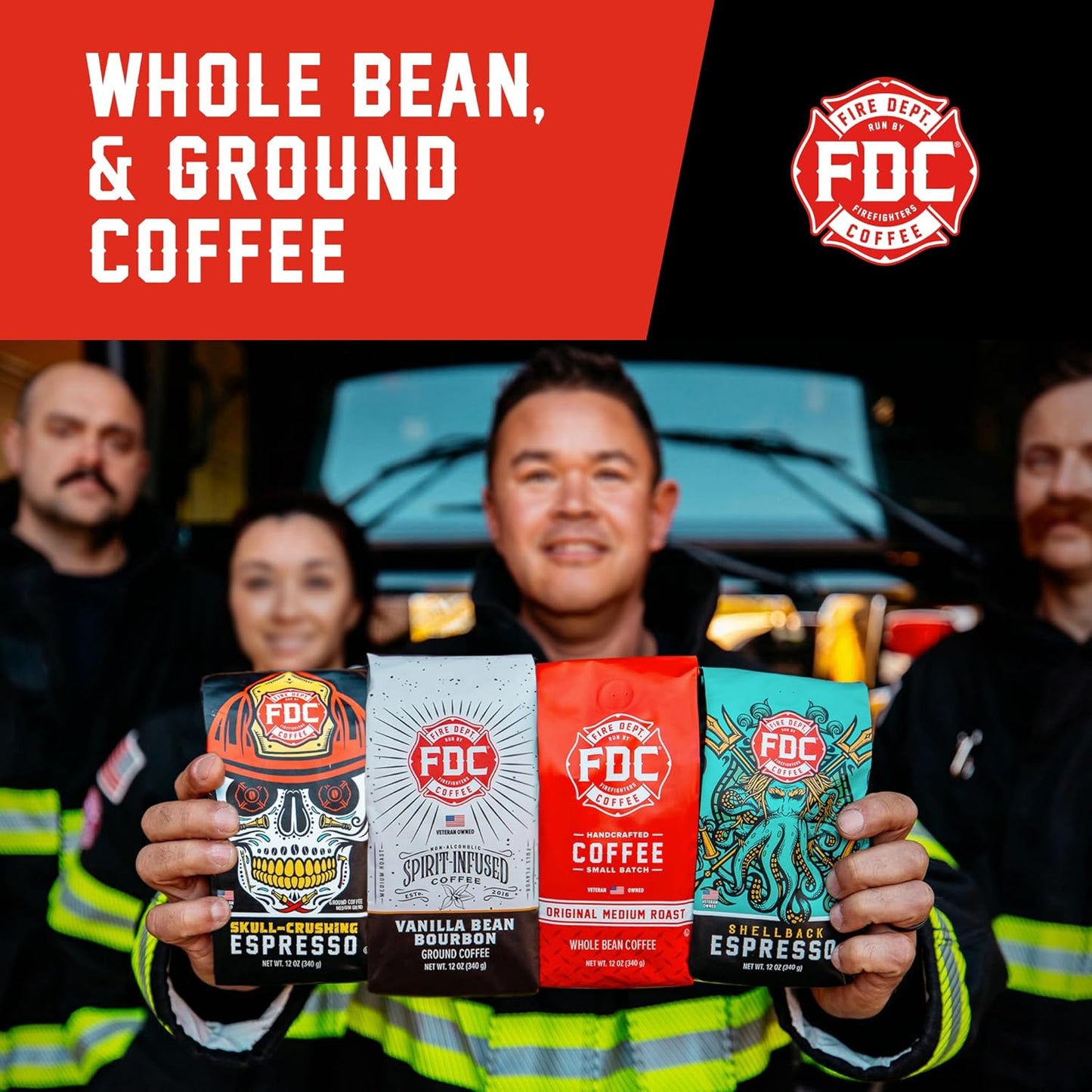 Fire Department Coffee - Gives Back to Firefighters - Full-Bodied & Bold Skull Crushing Espresso Ground Coffee - Roasted in the USA - Veteran Owned - 12 oz