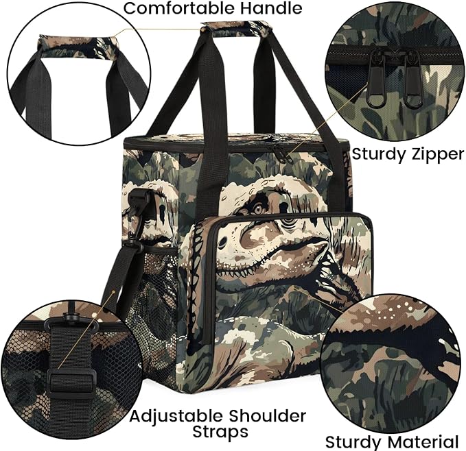 Cool Camo Dinosaur Coffee Maker Carring Bag, Large Insulated Storage Organizer - Image 6