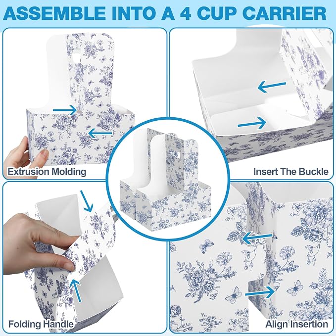 24 Pack Blue Floral 2-cup Drink Carrier - Image 5