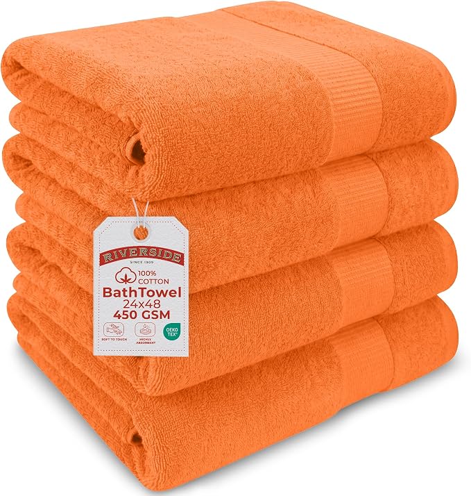RIVERSIDE Medium Bath Towel Set of 4, 24x48 Inches – 100% Ring-Spun Cotton Bath by RIVERSIDE