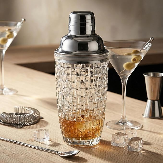 15oz Woven Embossed Glass Cocktail Shaker | Leakproof, Stainless Lid, Upgrated - Image 3