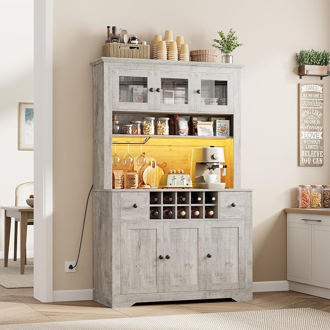 68.7 " Pantry Cabinet with LED Light and Charging Station, Kitchen Pantry - Image 2