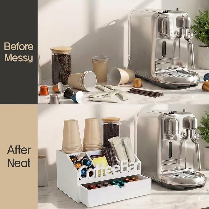 Coffee Bar Organizer Countertop, Wood Coffee Station - Image 5