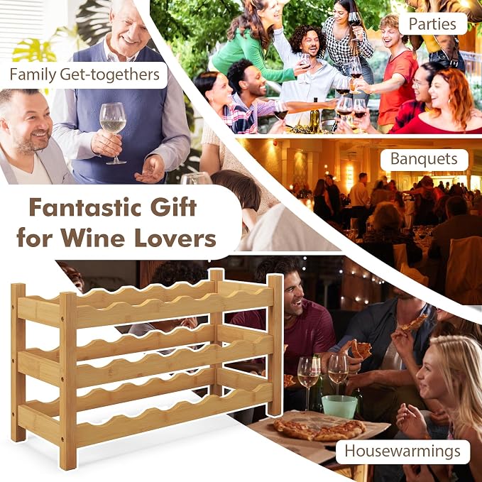 Giantex Bamboo Wine Rack, 3-Tier 18 Bottle Storage Cabinet Shelf, Small Bottle - Image 6