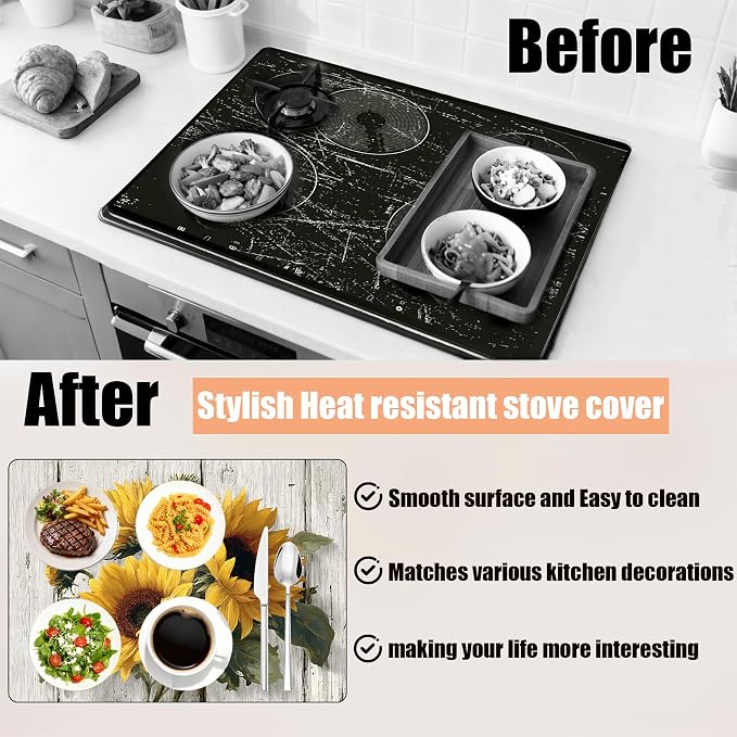 28"x20" Anti-Slip Electric Stove Top Cover Sunflower Foldable Heat-Resistant - Image 2