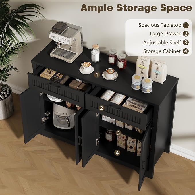 Buffet Cabinet with 2 Storage Drawers, Farmhouse Coffee Bar Table with Storage - Image 5