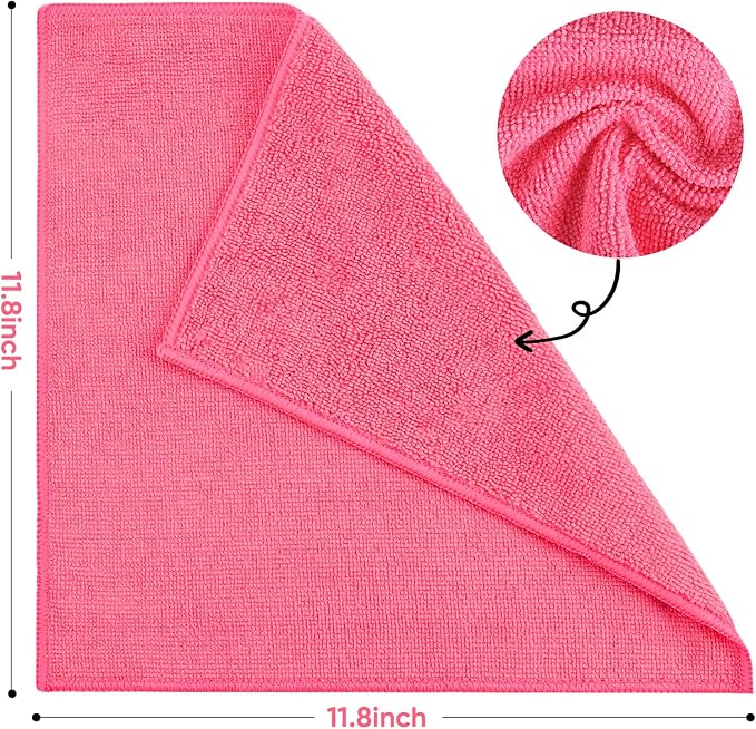 TEAWOO 10 PCS Pink Microfiber Cleaning Cloths, Highly Absorbent Microfiber - Image 2