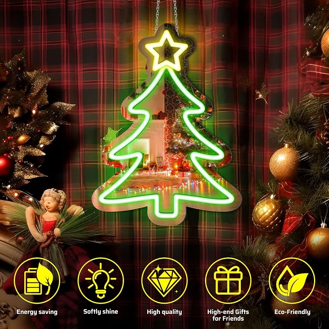 16 x 12’’ Christmas Tree Mirror Neon Sign LED, USB Powered Acrylic Neon Wall - Image 3