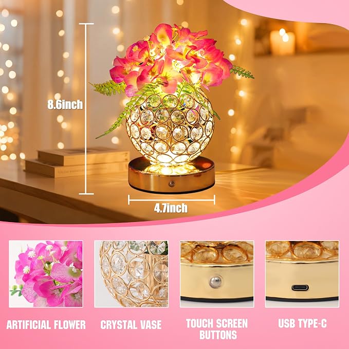 Purple Artificial Hydrangea Flower Lamp, 3 Color Dimmable Touch Control Night - Image 4