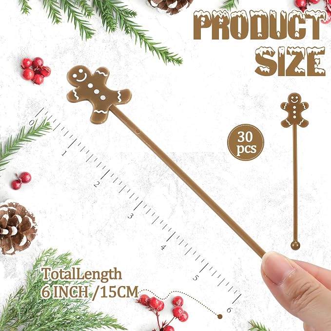 SiliFine 30 Pcs Winter Drink Stirrers Xmas Stir Stick Holiday Coffee Swizzle - Image 2