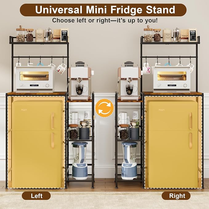 Mini Fridge Stand with Storage Shelves, Kitchen Bakers Rack, Coffee Bar - Image 4