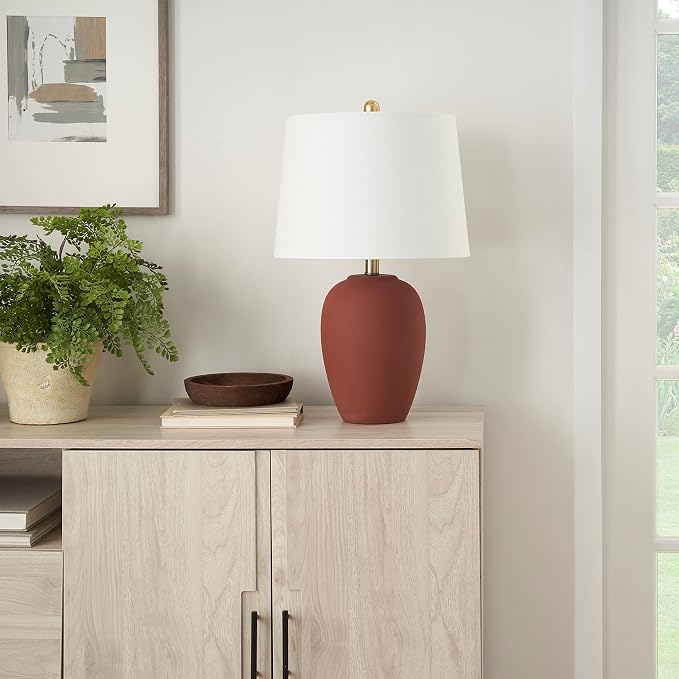Nourison Home 23" Rust Orange Ceramic Pot Table Lamp - Image 2