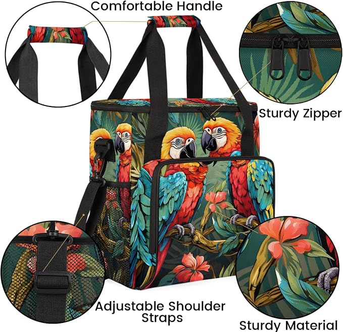 Tropical Bird Parrot Coffee Maker Carring Bag, Large Insulated Storage - Image 6