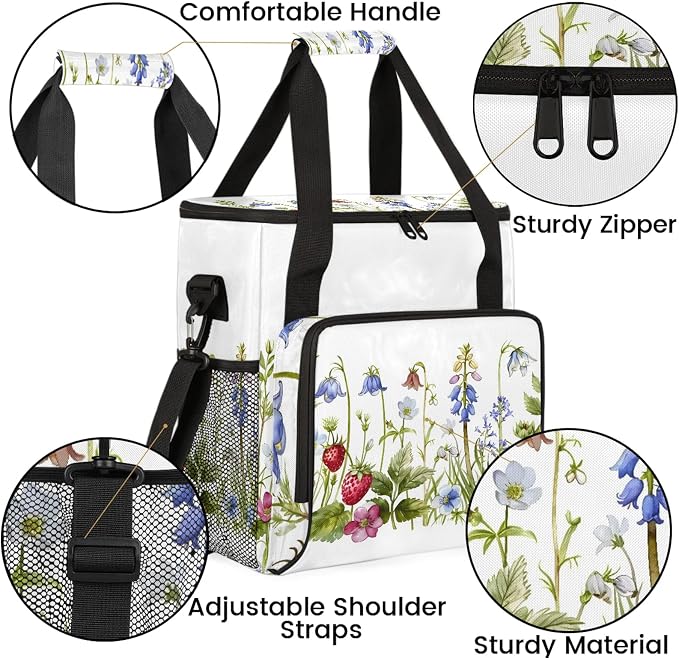 Strawberries And Wildflowers Coffee Maker Carring Bag, Large Insulated Storage - Image 6