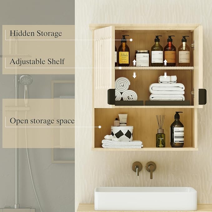 FLOWBACK Bathroom Wall Cabinet Over The Toilet Storage, 23.5×31.4 Inch Wall - Image 6