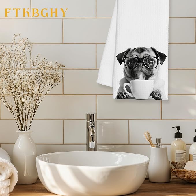 Funny Pug Decor Coffee Kitchen Towels Gift, Pug Dog Gifts, Coffee Gifts - Image 2