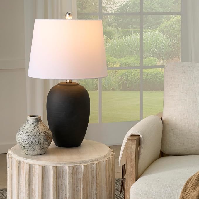 Nourison Home 23" Black Vintage Distressed Ceramic Pot Table Lamp - Image 5