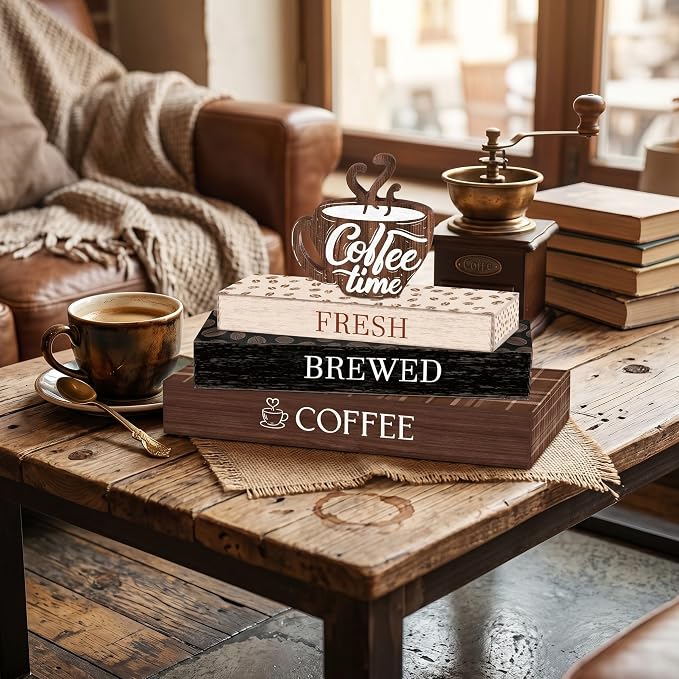 Amyhill 4 Pcs Wooden Coffee Bars Table Decorations, Wood Coffee Mug Sign - Image 7