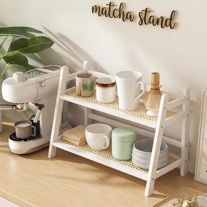 Yalikop 1 Pcs 2 Tier Matcha Station Shelf Bamboo Coffee Mug Stand Countertop by Yalikop