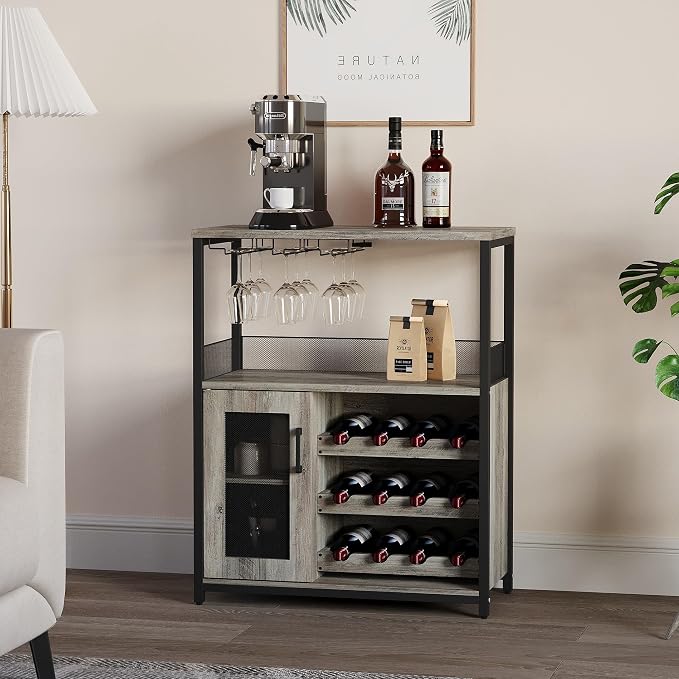Jojoka LED Lighted 3-Tier Wine Bar Cabinet, Freestanding Sideboard Buffet by Jojoka