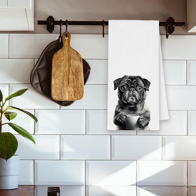 Dog Pug Kitchen Towels, Funny Cute Hand Bathroom Towels Gifts - Image 3