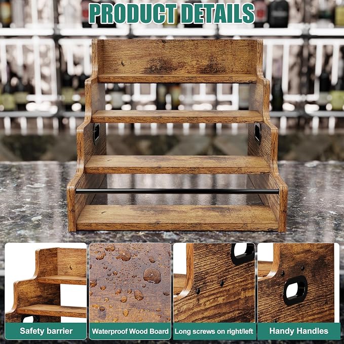 KLM Liquor Bottle Display Shelf, Coffee Syrup Rack Organizer, 4 Step Countertop - Image 6