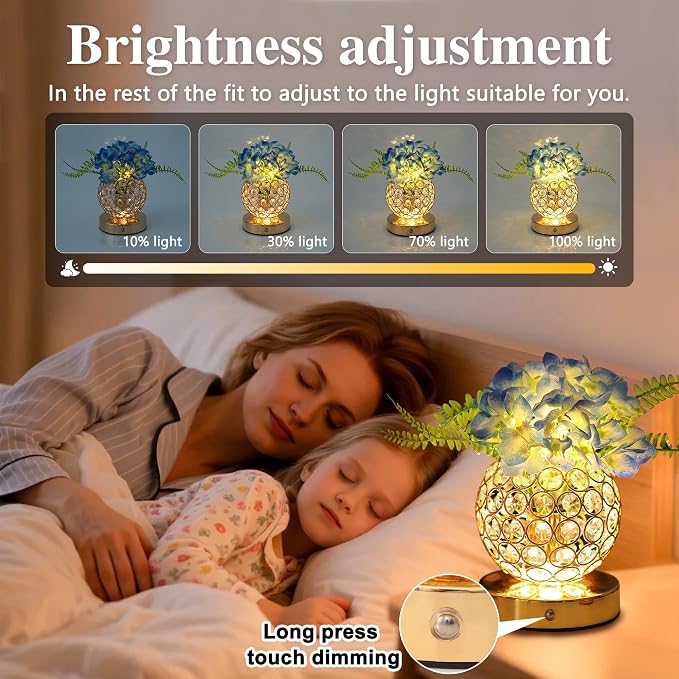 Blue Artificial Hydrangea Flower Lamp, 3 Color Dimmable Touch Control Night - Image 4