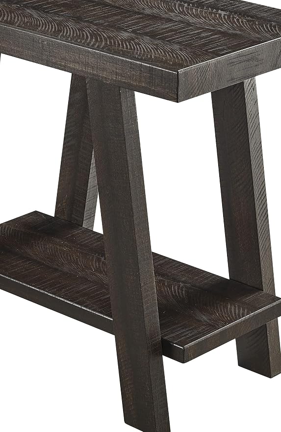 Contemporary End Table with Storage Shelf, Weathered Espresso Wood Side Table - Image 4