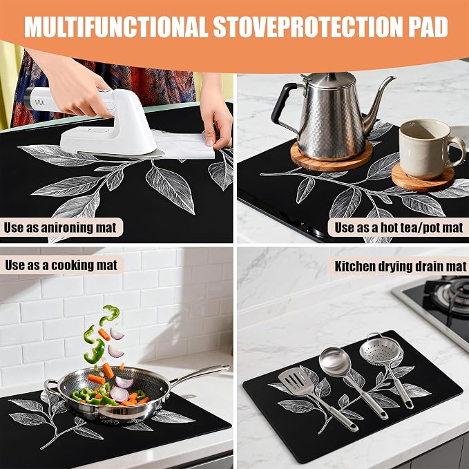 28"x20" Anti-Slip Electric Stove Top Cover Leaves Foldable Heat-Resistant Glass - Image 3