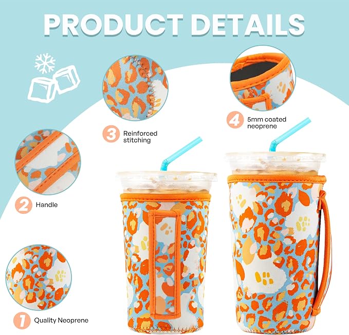 KJQJLY 3 Pack Reusable Iced Coffee Sleeves - Image 4