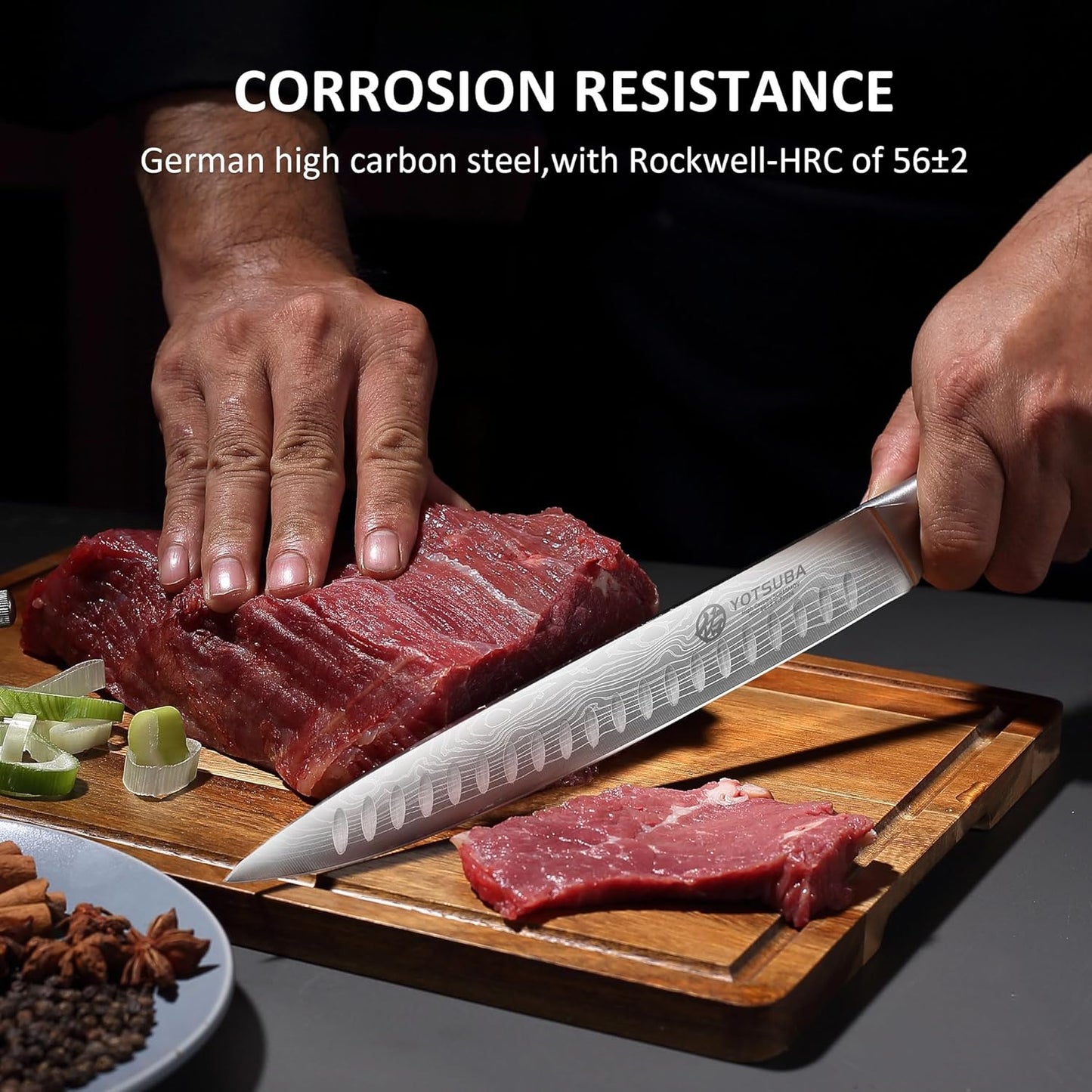 YOTSUBA Carving Knife for Meat, 10" Slicing Knife, High Carbon Steel Brisket Knives with Ergonomic Handle, Butcher Breaking Knives for Chopping Vegetable and Cooking with Gift Box