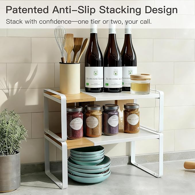 Expandable Cabinet Shelf Organizer & Spice Rack, Stackable Kitchen Counter Shelf - Image 4