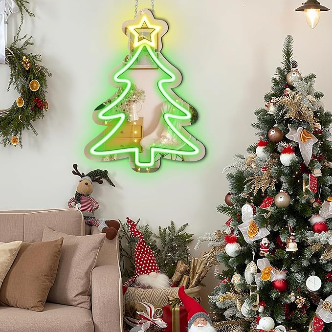 16 x 12’’ Christmas Tree Mirror Neon Sign LED, USB Powered Acrylic Neon Wall - Image 4