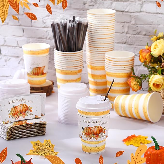Pickmesh 50 Set 12oz Little Pumpkin Coffee Cups Sets Fall Baby Shower Party - Image 4