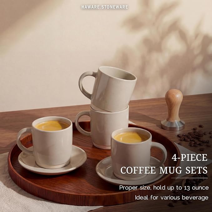 HaWare 13OZ Coffee Mugs Set of 4, Stoneware Coffee Cups, Ceramic Latte Mug - Image 3